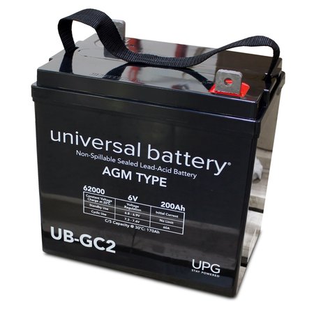 UPG Sealed Lead Acid Battery, 6 V, 200Ah, UBGC2, L5 Terminal, AGM, Golf Cart Type 45966